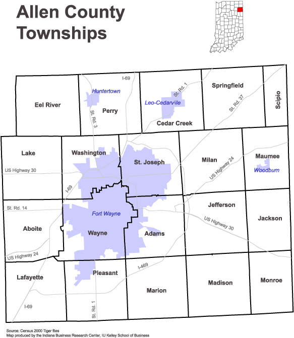Allen County Indiana Township Map Www.stats.indiana.edu - /Maps/Townships/