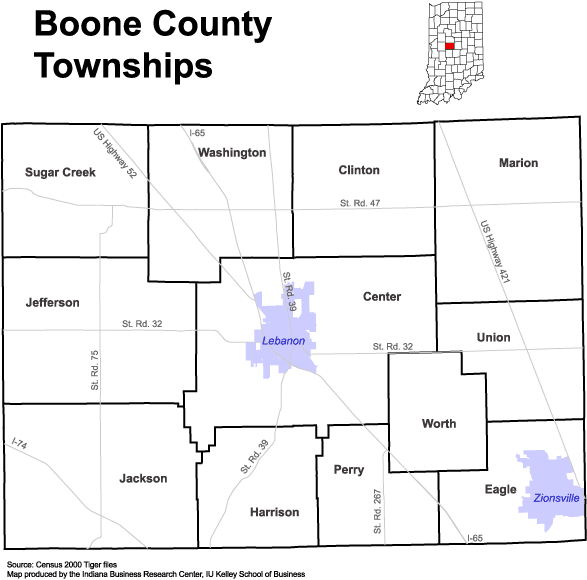 Boone County Township Map Www.stats.indiana.edu - /Maps/Townships/
