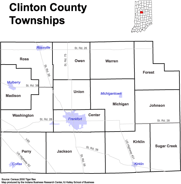 Clinton County Indiana Township Map Www.stats.indiana.edu - /Maps/Townships/