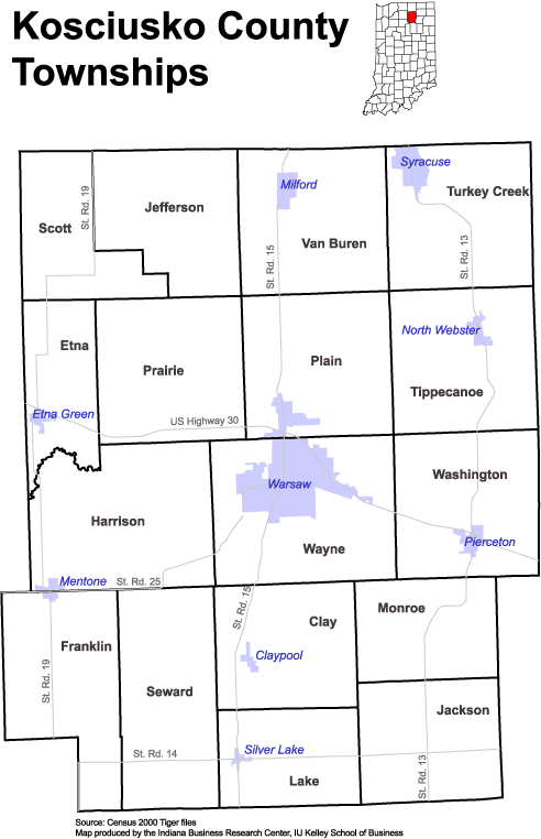 Kosciusko County Township Map Www.stats.indiana.edu - /Maps/Townships/