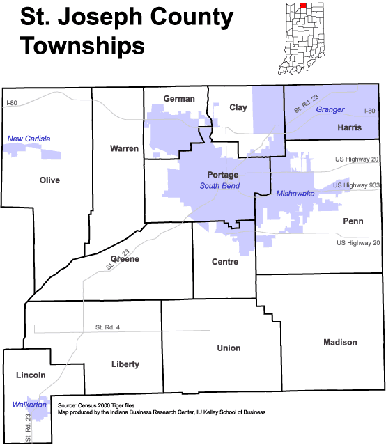 St Joseph County Indiana Township Map Www.stats.indiana.edu - /Maps/Townships/