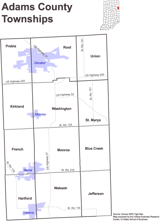 Adams County Indiana Map Adams County, Indiana Genealogy Guide