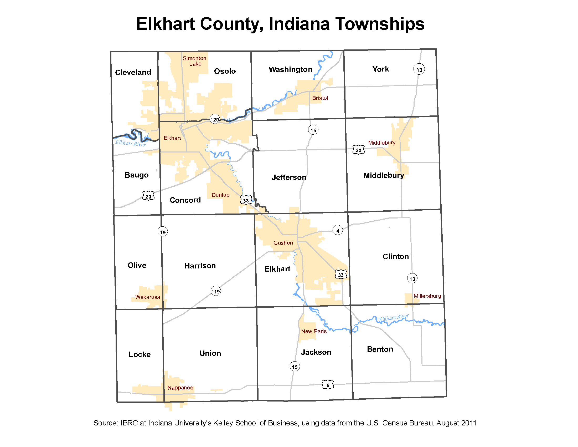 Elkhart County Property Lines 2010 Township Maps: Stats Indiana