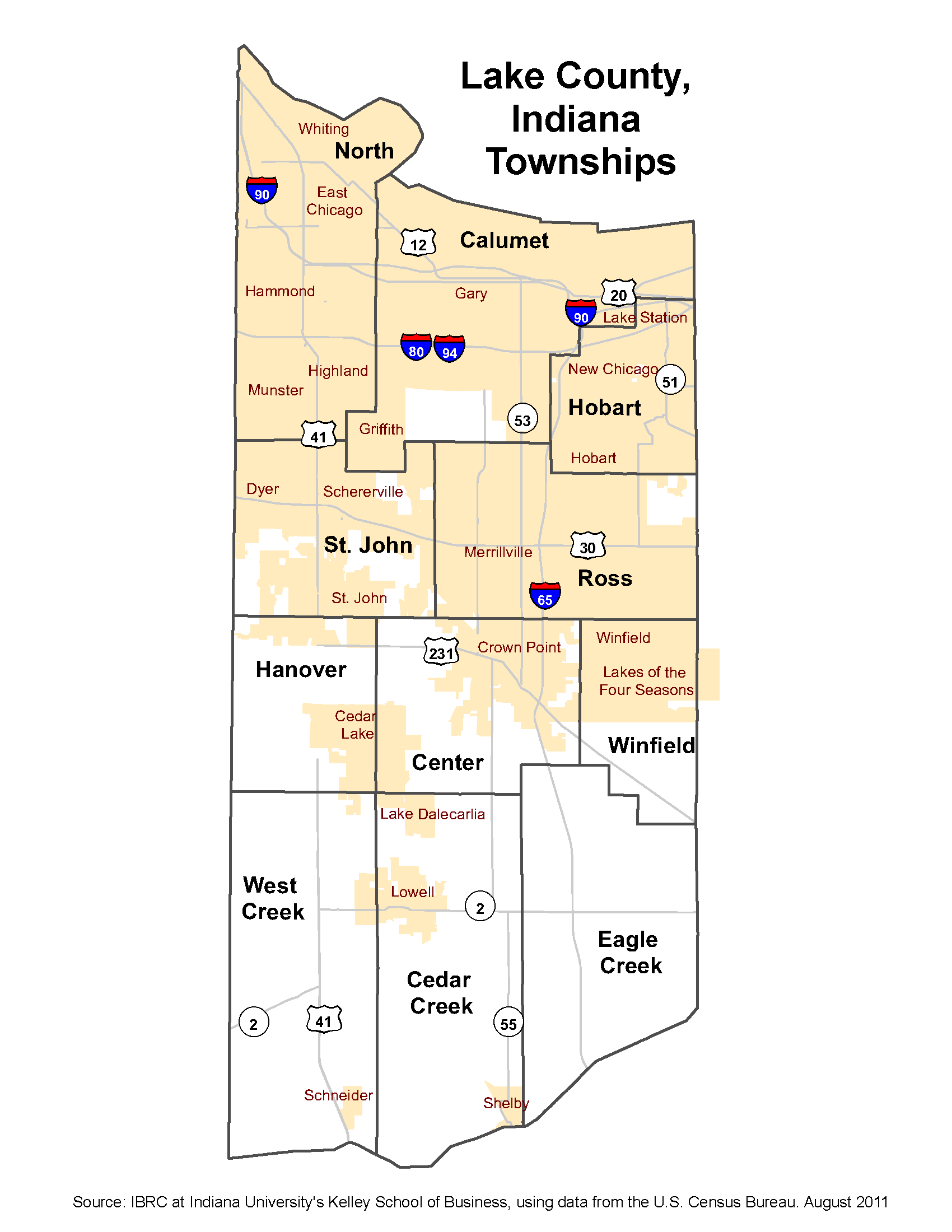 Lake County Indiana Property Lines 2010 Township Maps: Stats Indiana