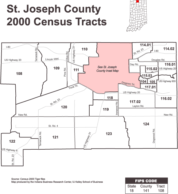 St Joseph County Indiana Map STATS Indiana: Census 2000 Tract Maps for St. Joseph County, Indiana