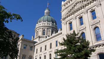 Indiana State House with blue sky.